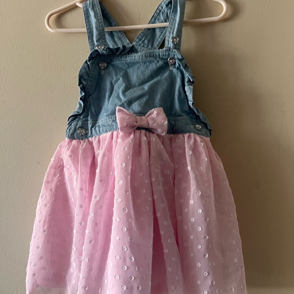 Nanette Baby 18 Months Denim Top Pink Tulle Jumper Dress Adjustable Straps